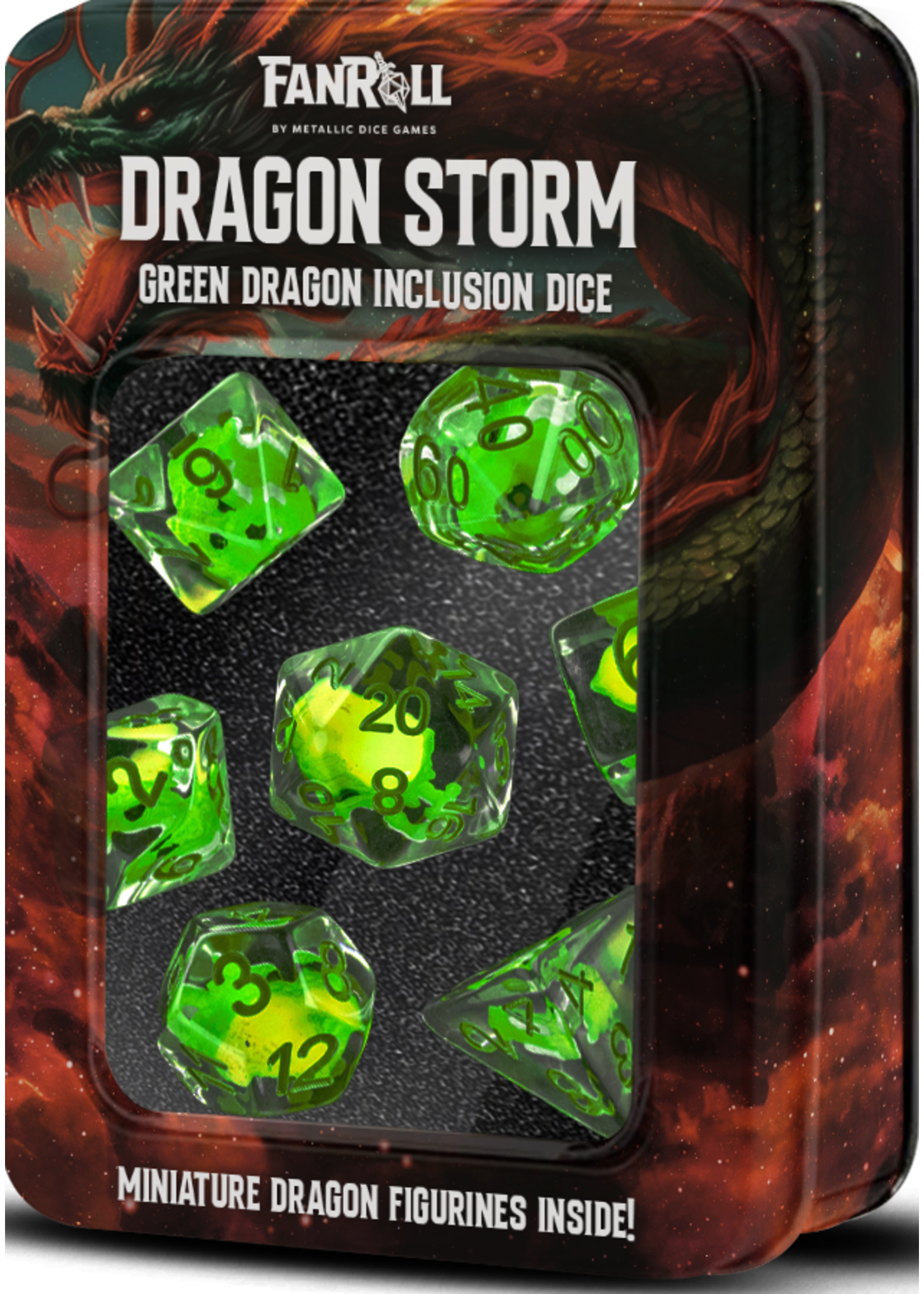 FanRoll Dice RPG 10935 7pc Dragon Storm (Green Dragon Inclusion)