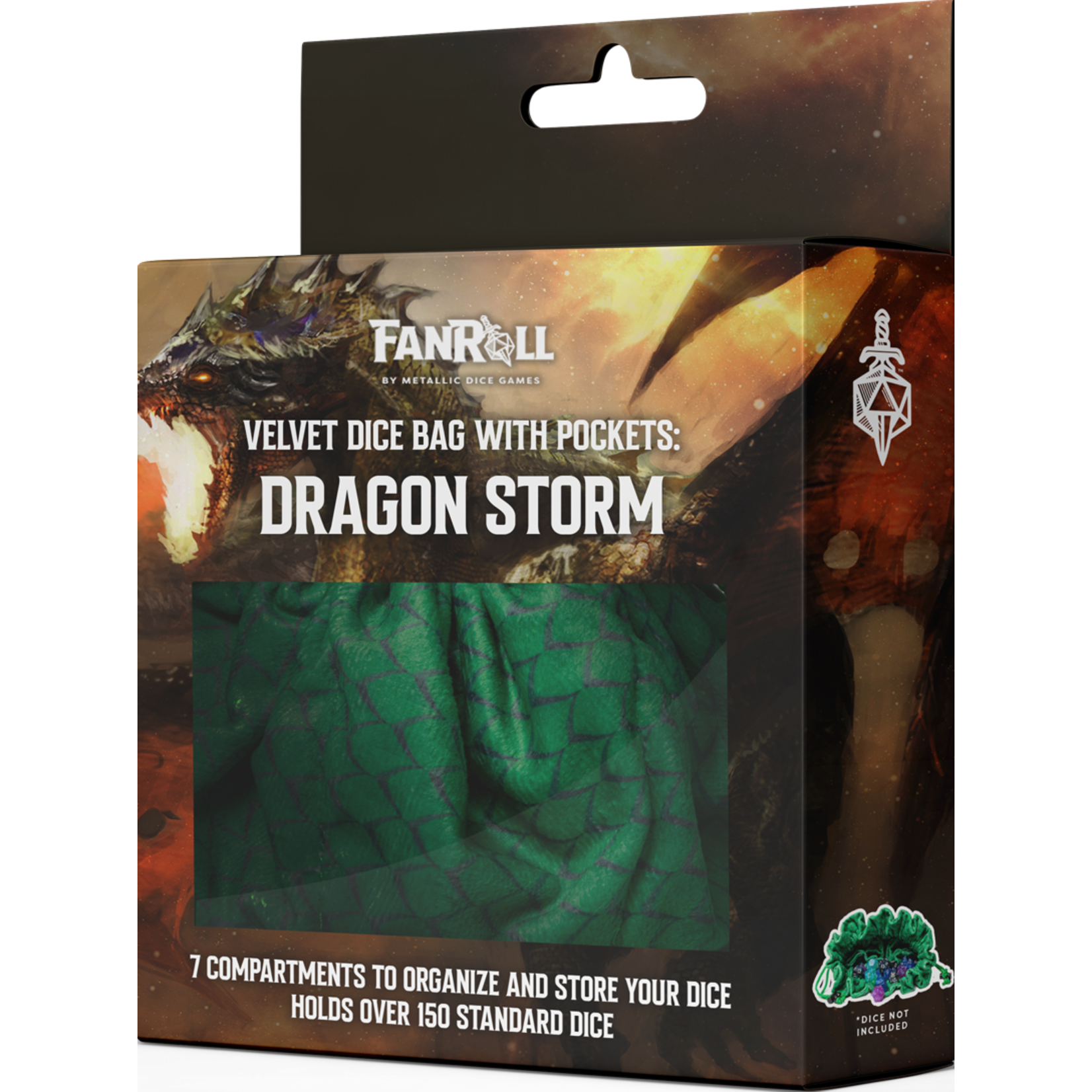 FanRoll Dice Bag 9104 Velvet Green Dragon Storm Compartment