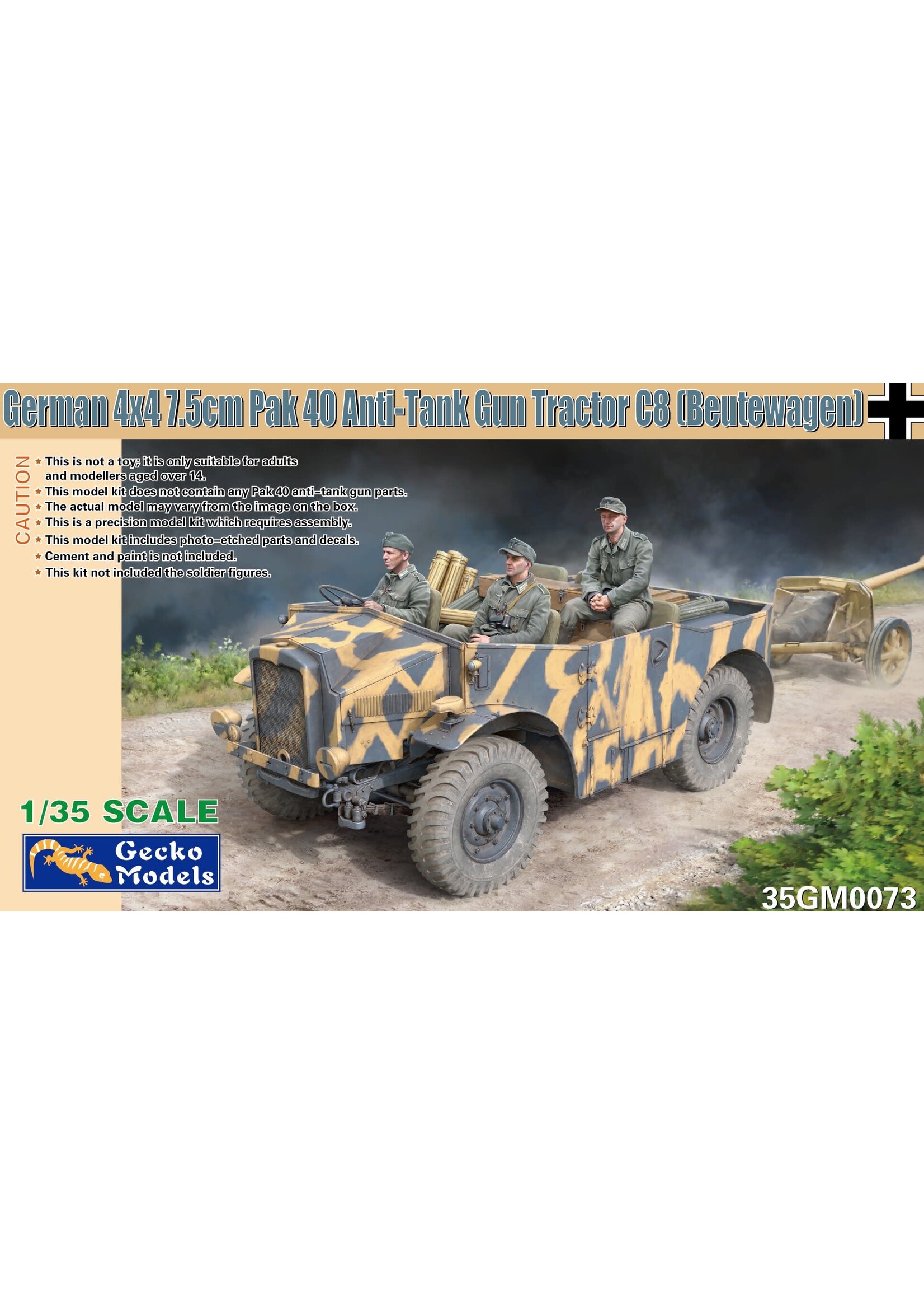 Gecko GEK35GM0073 German 4x4 7.5cm Pak 40 Anti-Tank Gun Tractor C8 Beutewagen (1/35)