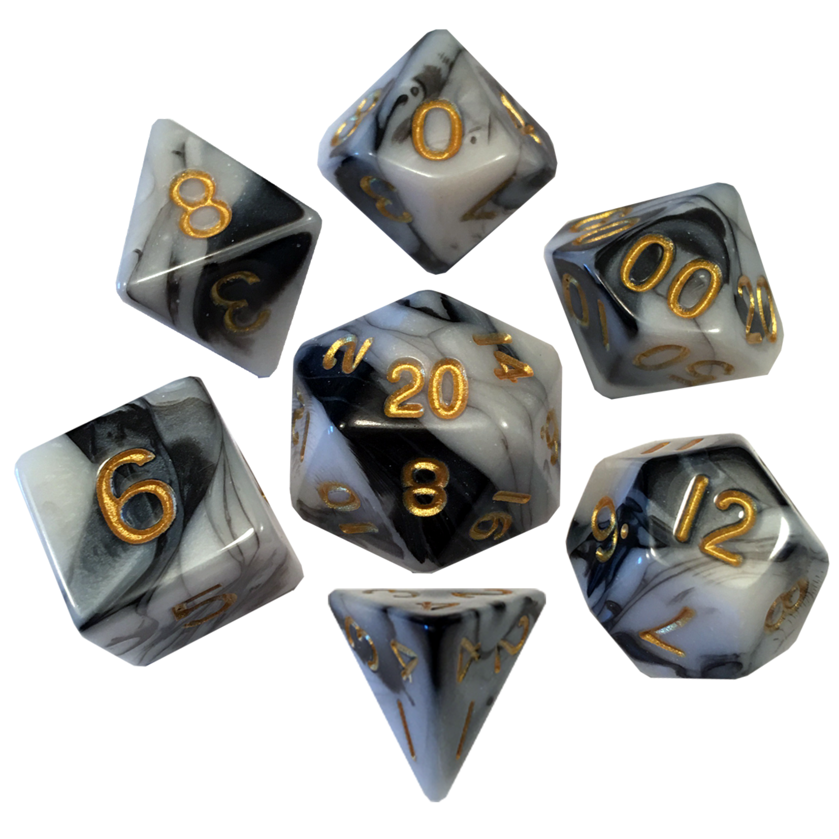 FanRoll Dice RPG 1038 7pc Marble with Gold