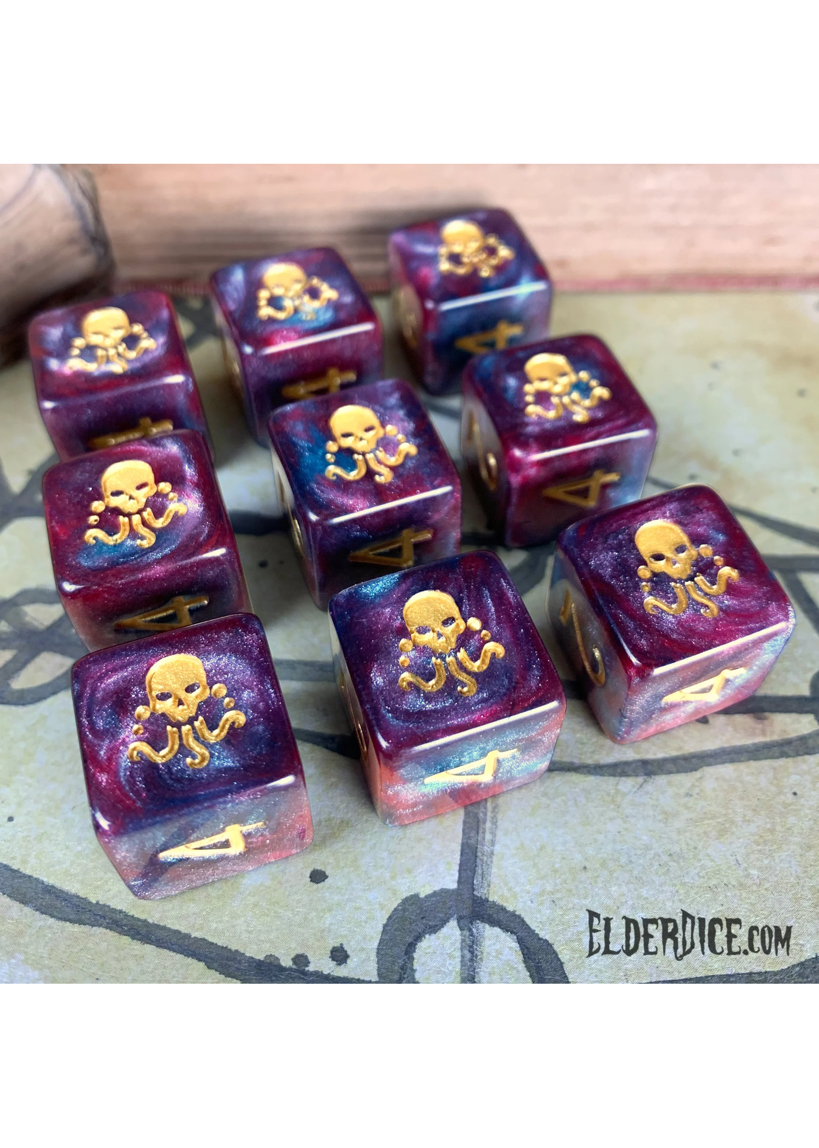 Infinite Black ***Dice G01 D6 9pc Elder Dice Seal of Yog Sothoth Nebula