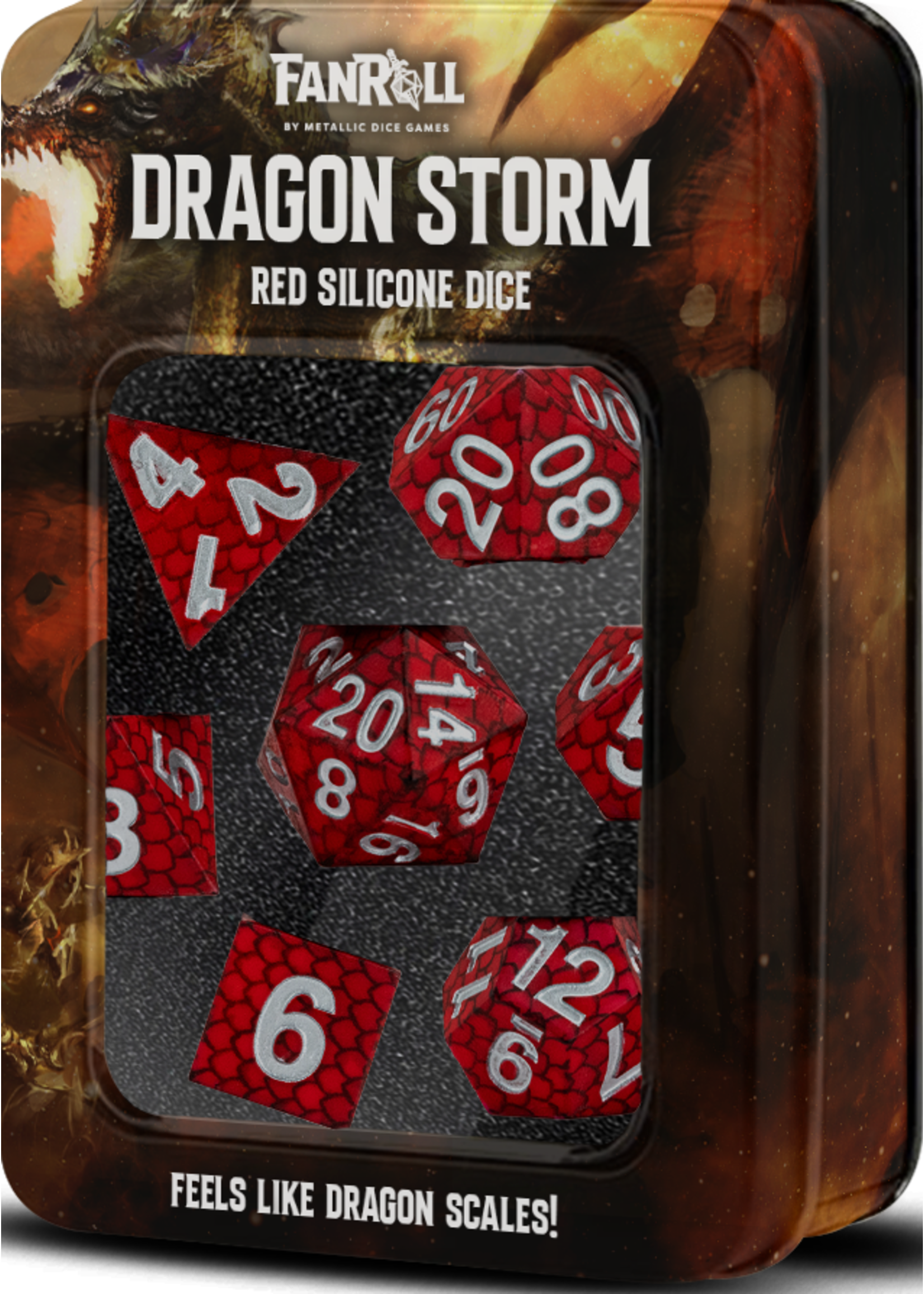 FanRoll Dice RPG 10931 7pc Silicone Dragon Storm Red Scales
