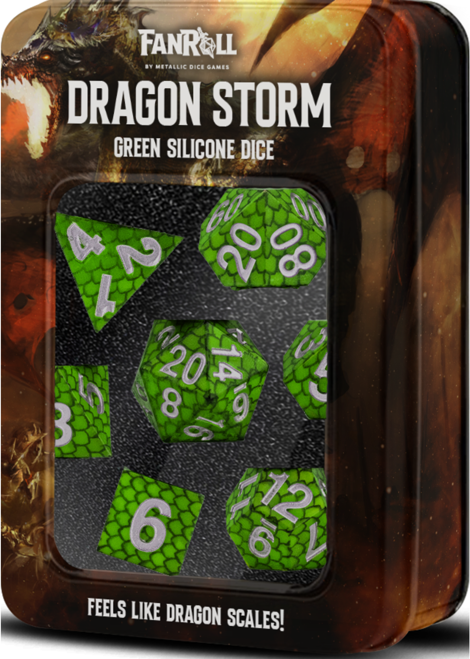 FanRoll Dice RPG 10932 7pc Silicone Dragon Storm Green Scales