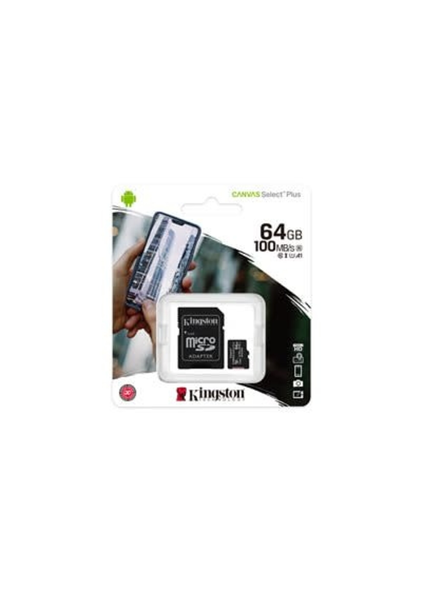 Kingston Kingston 64GB MicroSD/XC Canvas Select Plus 100R A1 C10 Card+Adapter