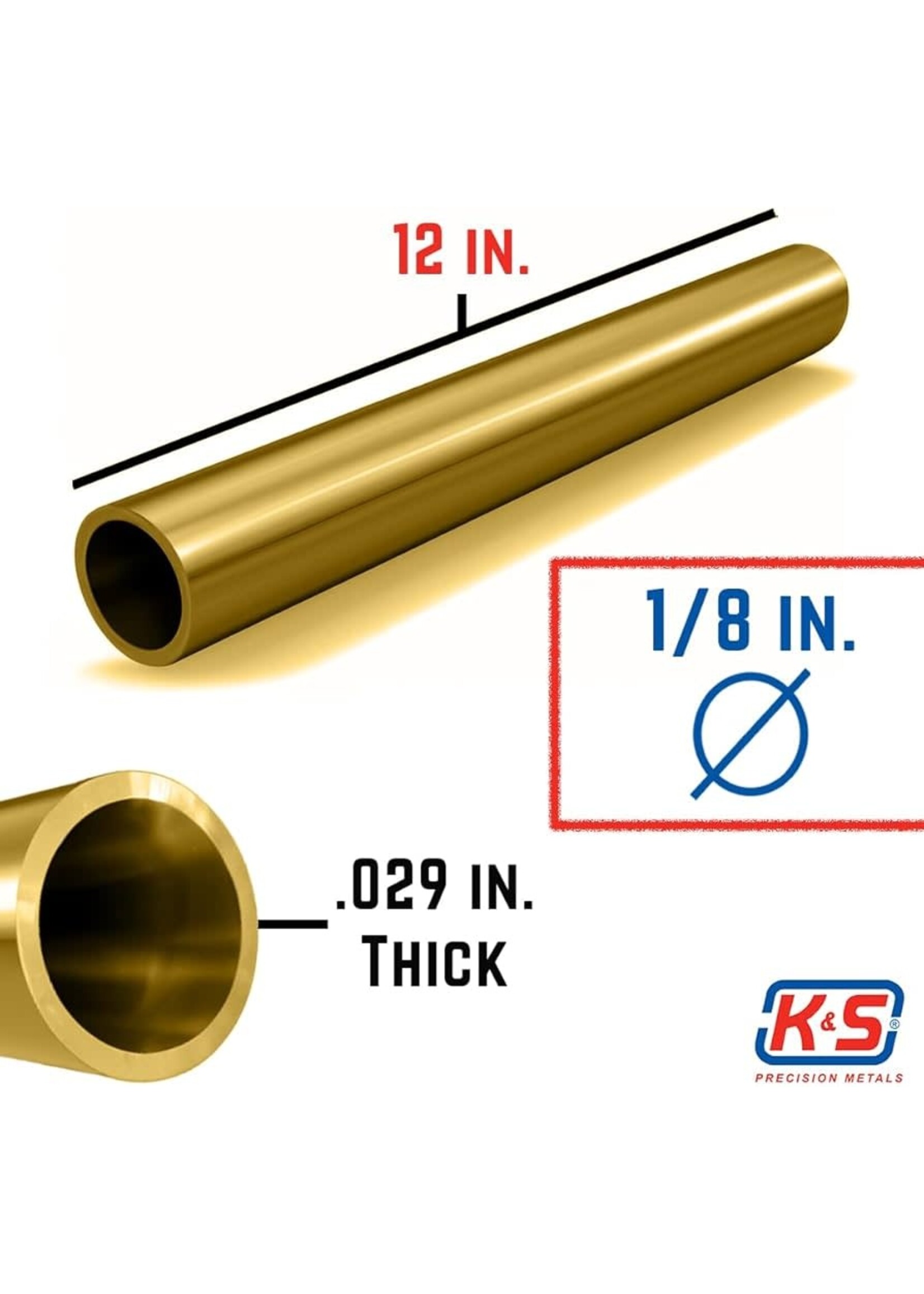 K&S Metals KSE8205 1/8" OD Wall Brass Tube
