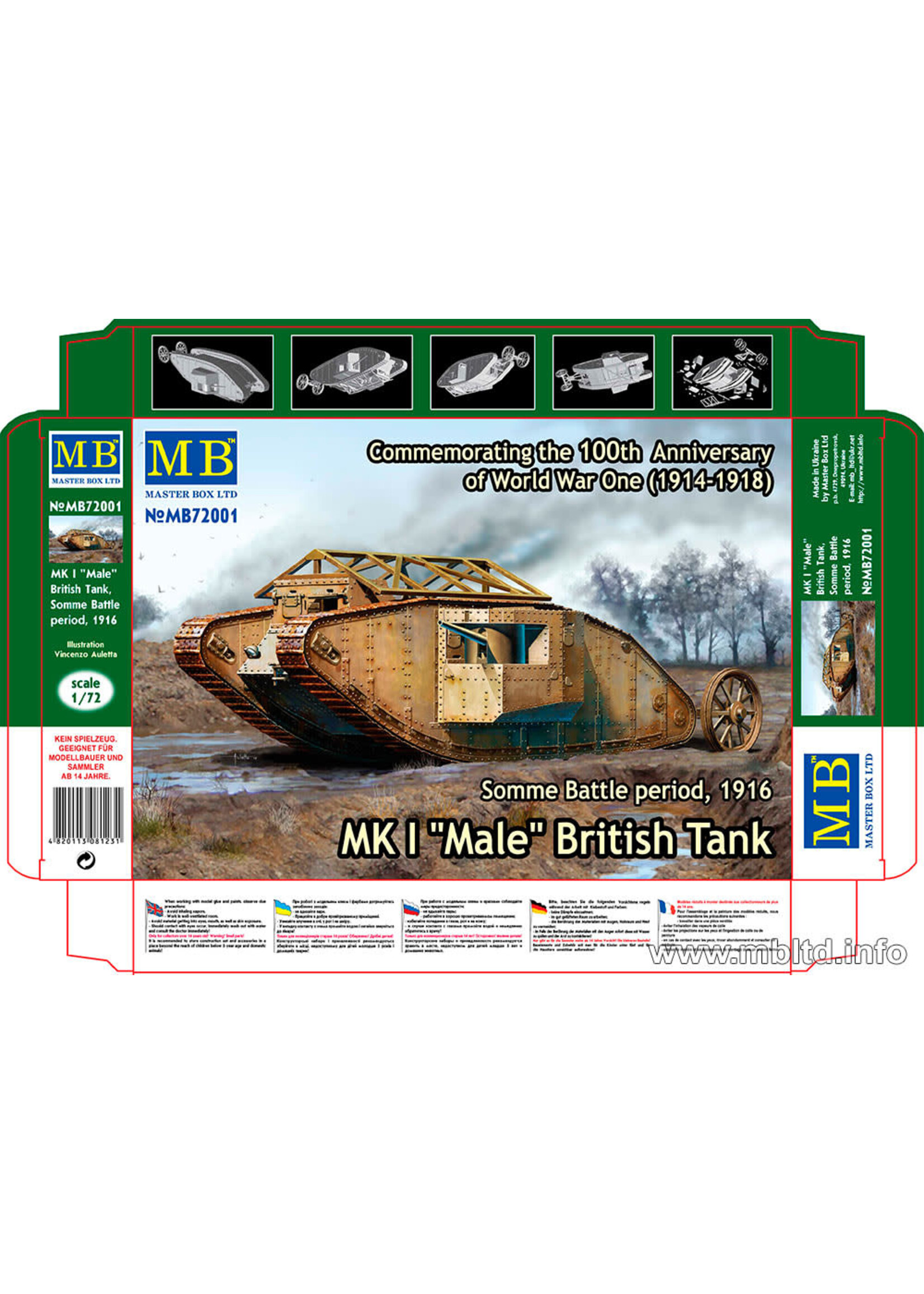 Master Box MSTBX72001 Male British Tank 1916 (1/72)