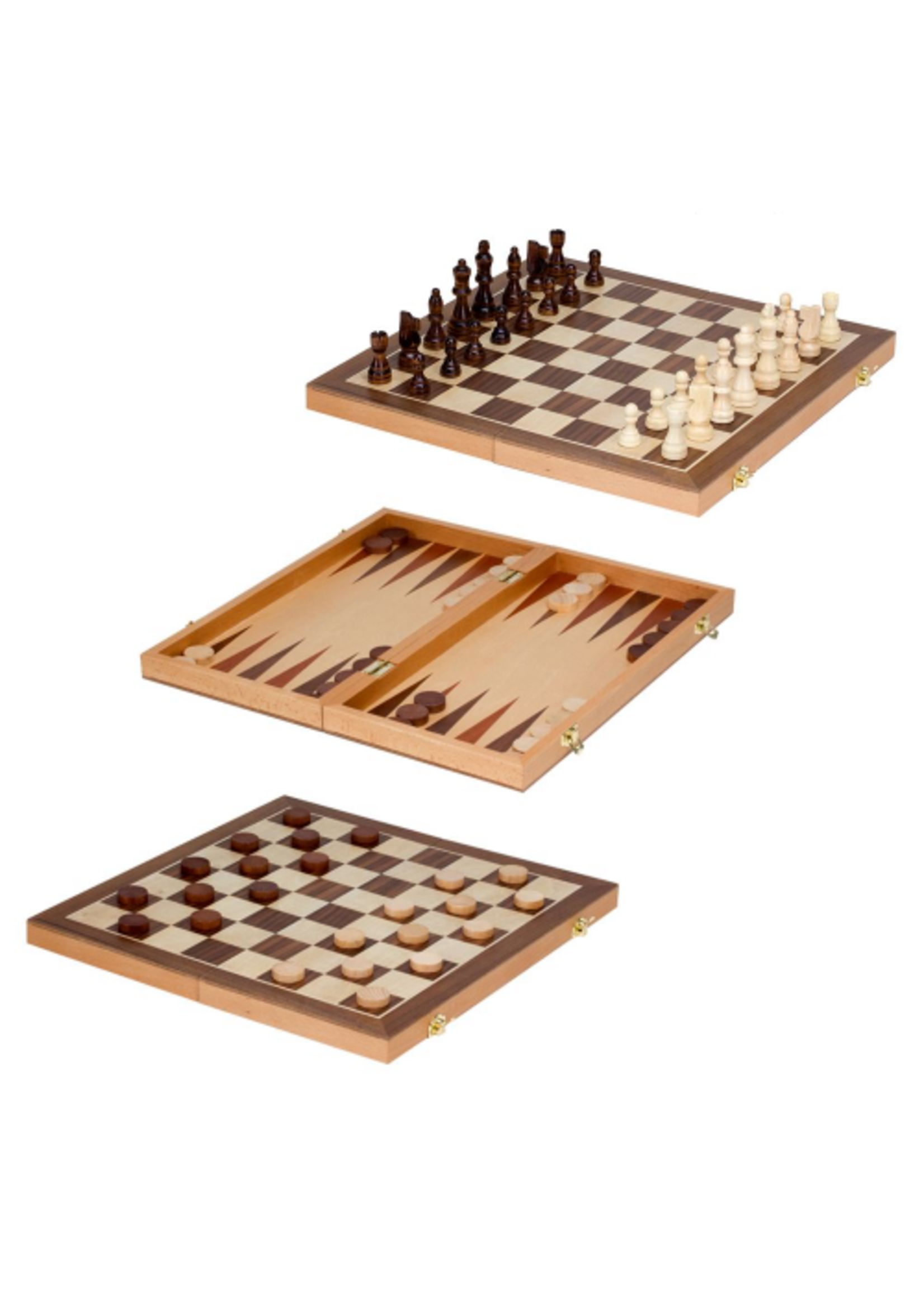 Wooden Game Set 3 in 1 Chess Checkers Backgammon