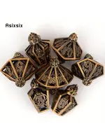 Dice RPG 7pc Hollow Metal Yellow Flame