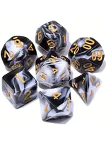 DIce RPG 7pc Black White Gold