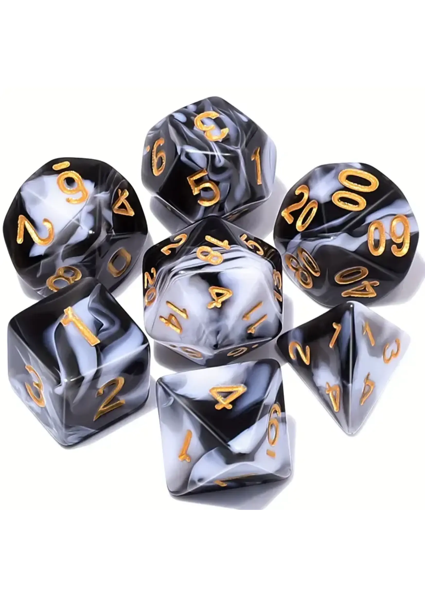 DIce RPG 7pc Black White Gold