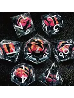 Dice RPG 7pc Resin Liquid Core Inclusion Dragon Eye Red