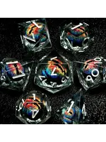 Dice RPG 7pc Resin Liquid Core Inclusion Dragon Eye Blue