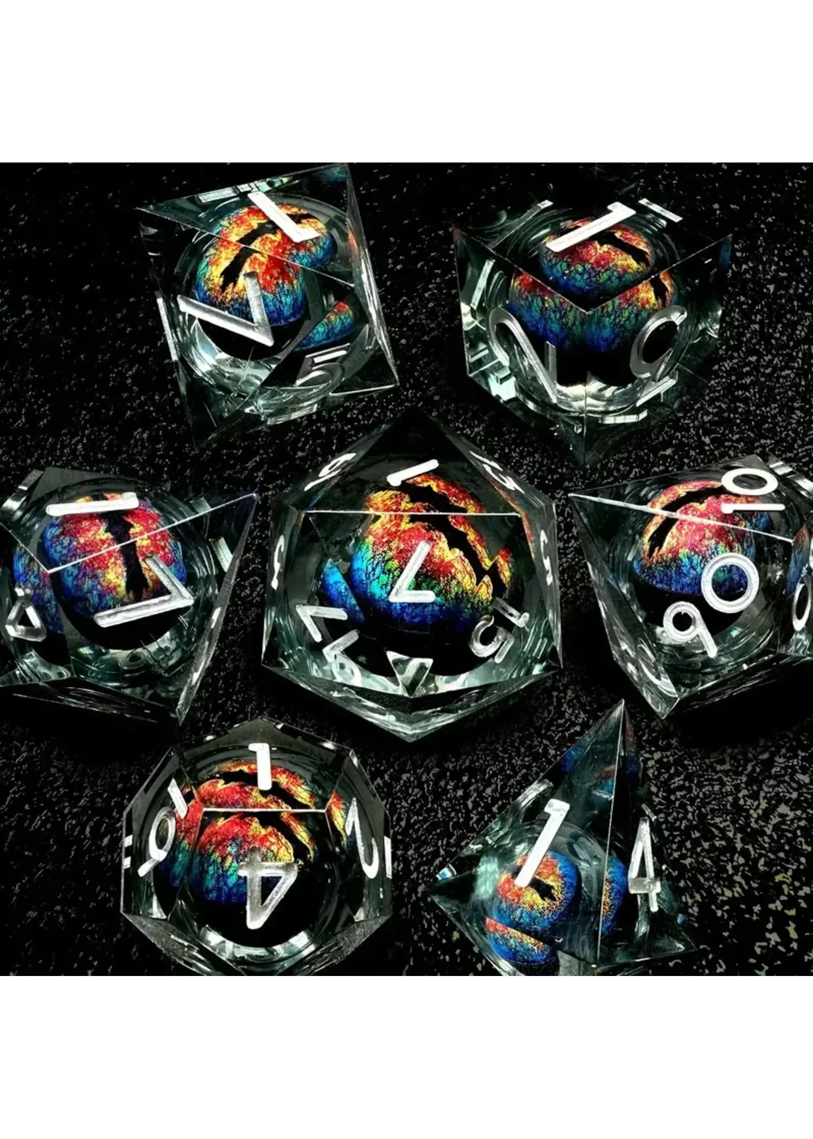 Dice RPG 7pc Liquid Core Inclusion Dragon Eye Blue