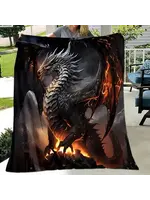 Flannel Blanket 80x120cm Black Dragon Print