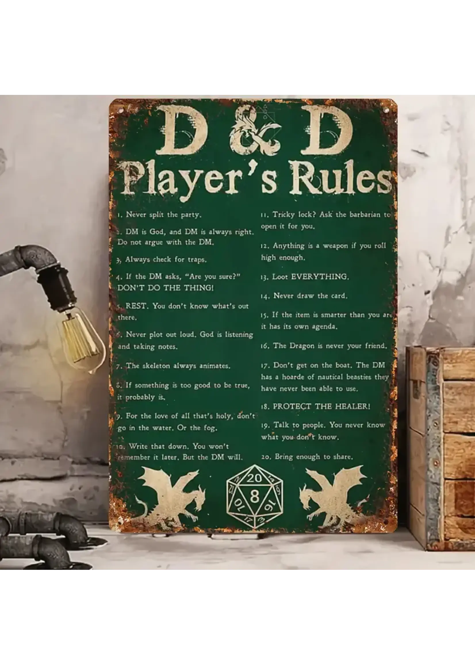 Metal Wall Sign 8x12 Inch D&D Player's Rules