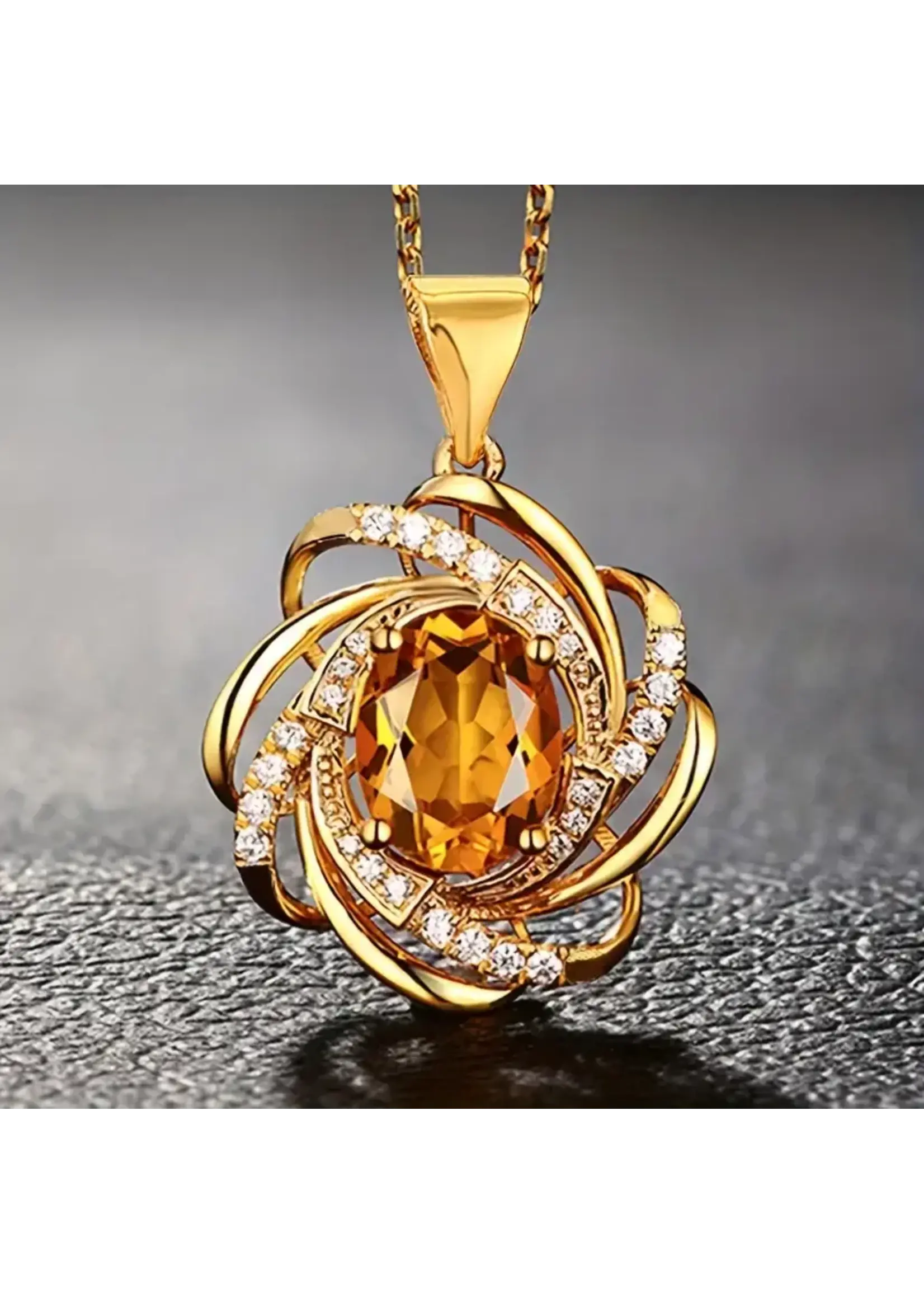 ***zNecklace Spiral Flower Pendant Golden Yellow