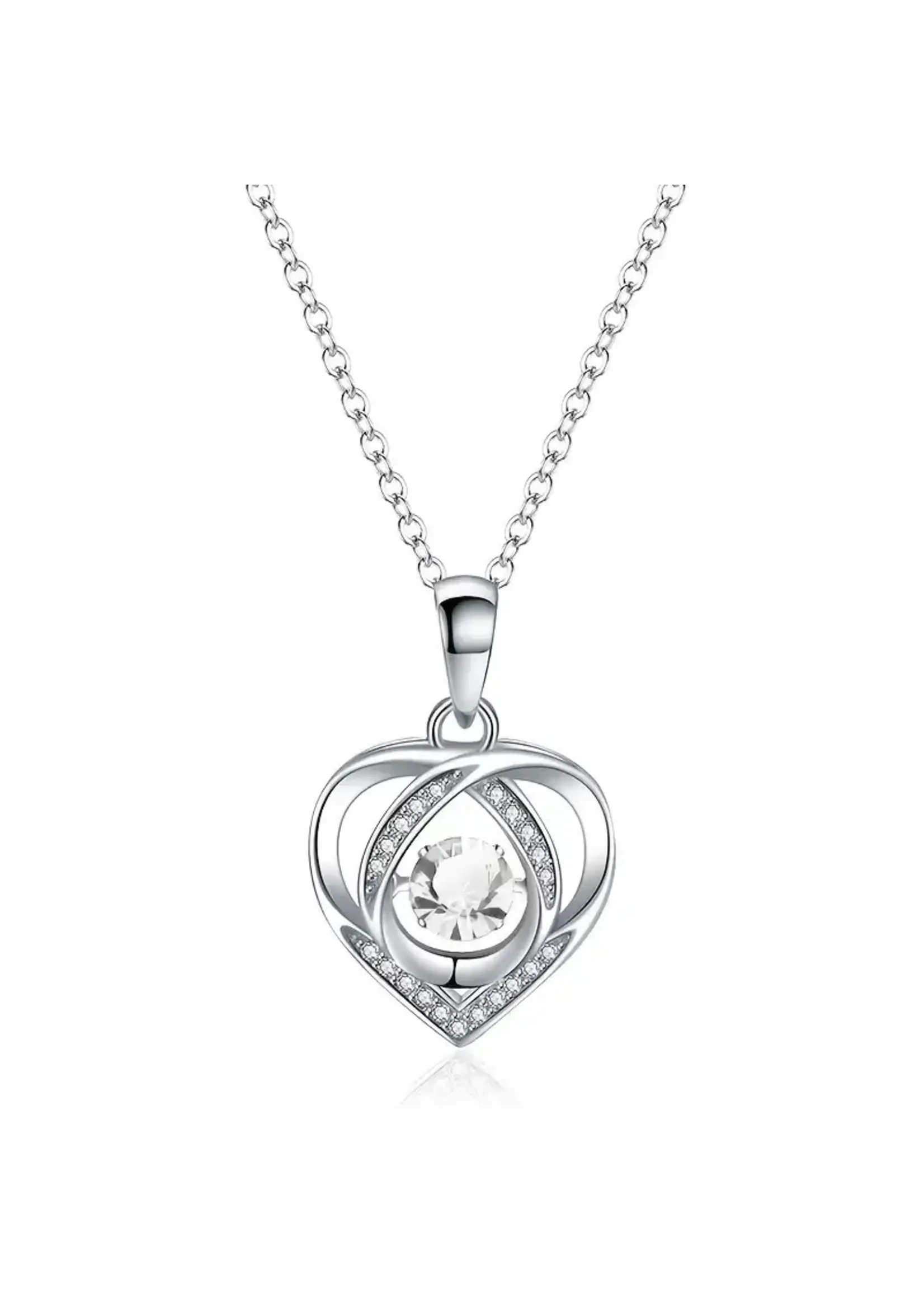 ***Necklace Heart Pendant White Rhinestone