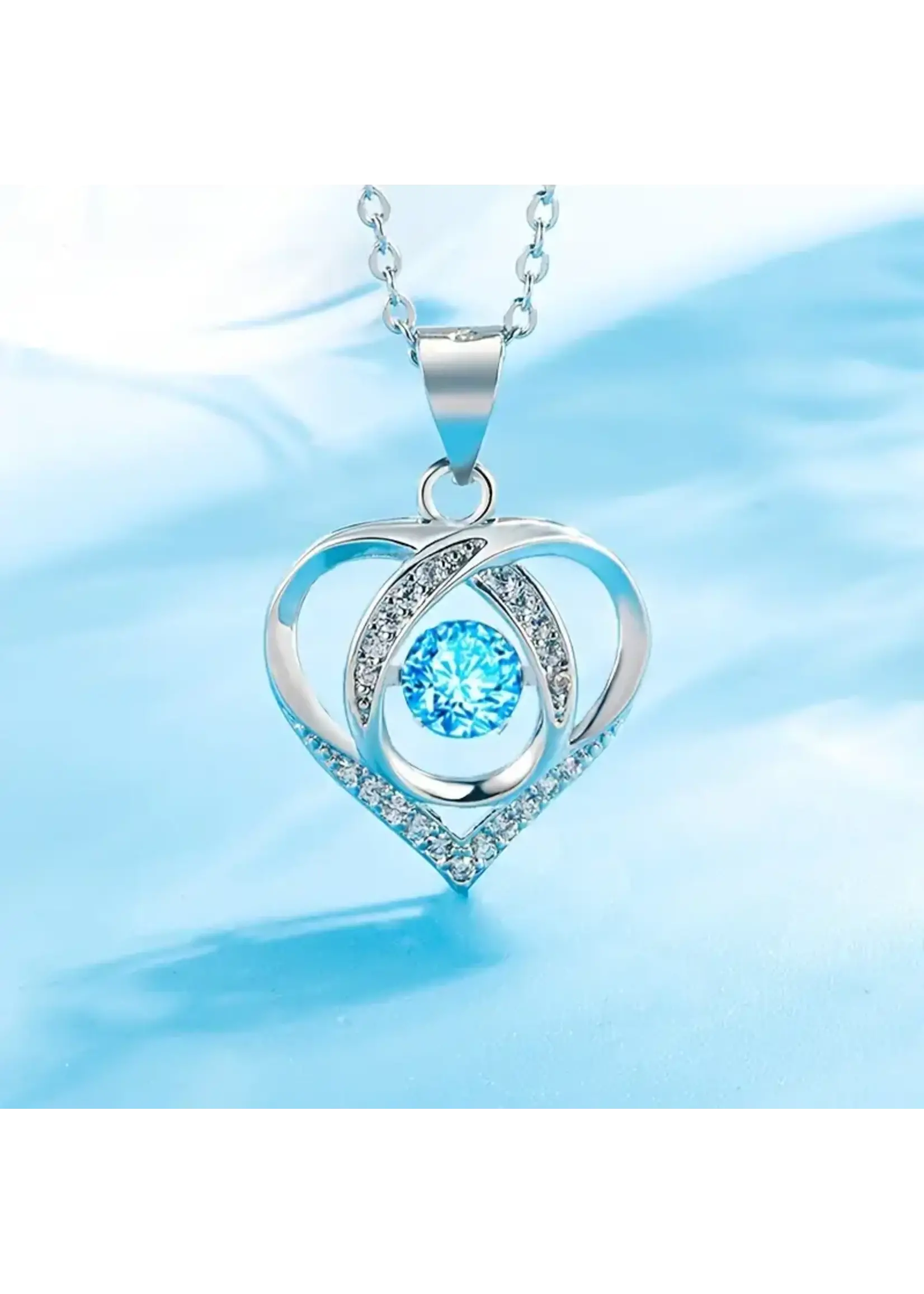 ***Necklace Heart Pendant Blue Rhinestone