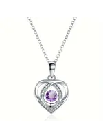 ***Necklace Heart Pendant Purple Rhinestone