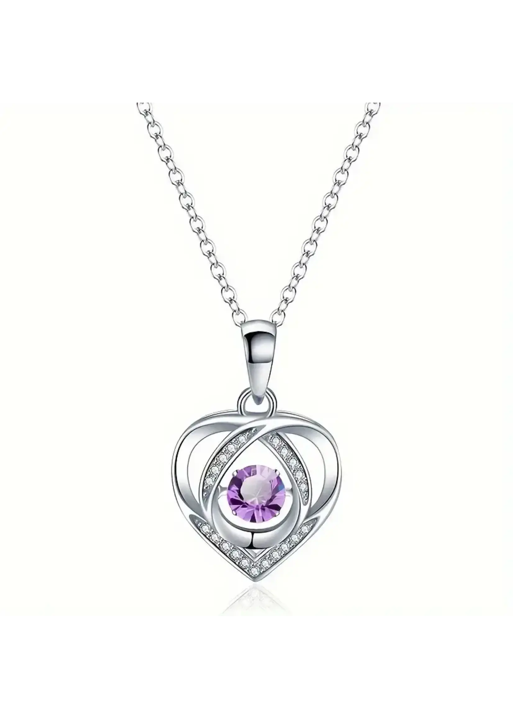 ***Necklace Heart Pendant Purple Rhinestone