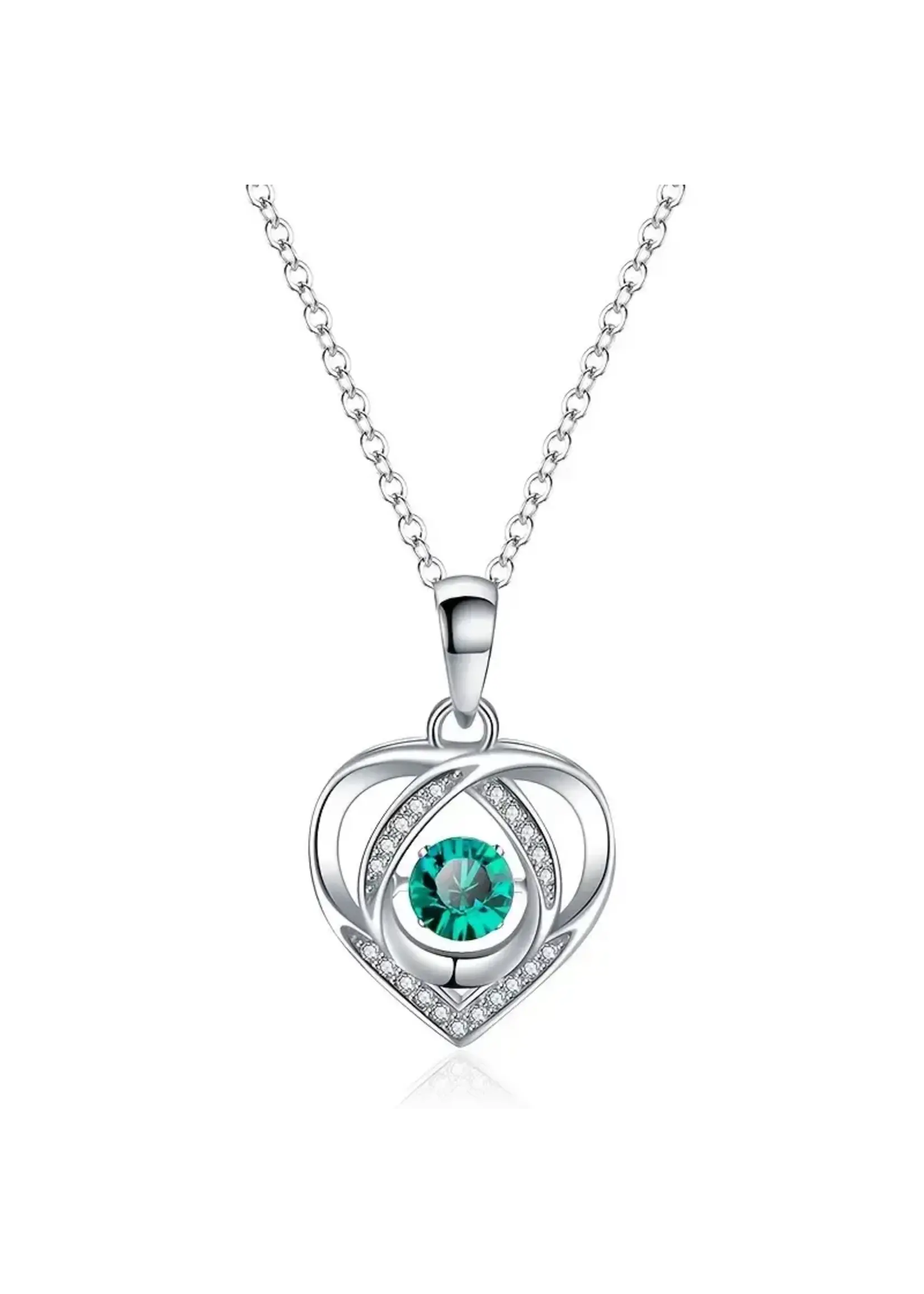 ***Necklace Heart Pendant Green Rhinestone
