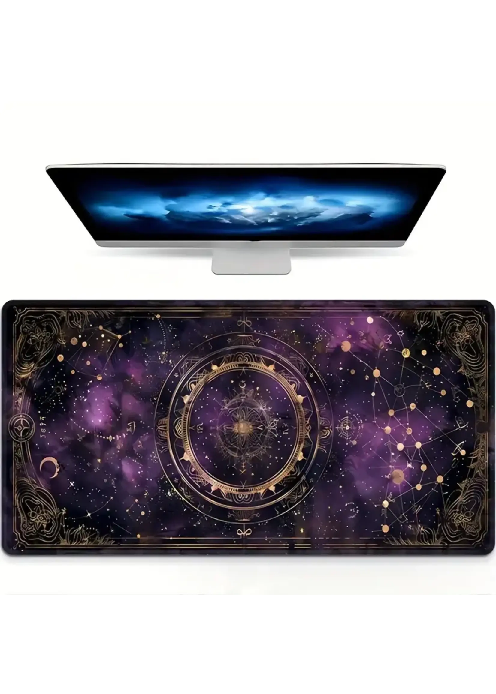 Mouse Pad 12x24 Inch Purple Moon and Stars