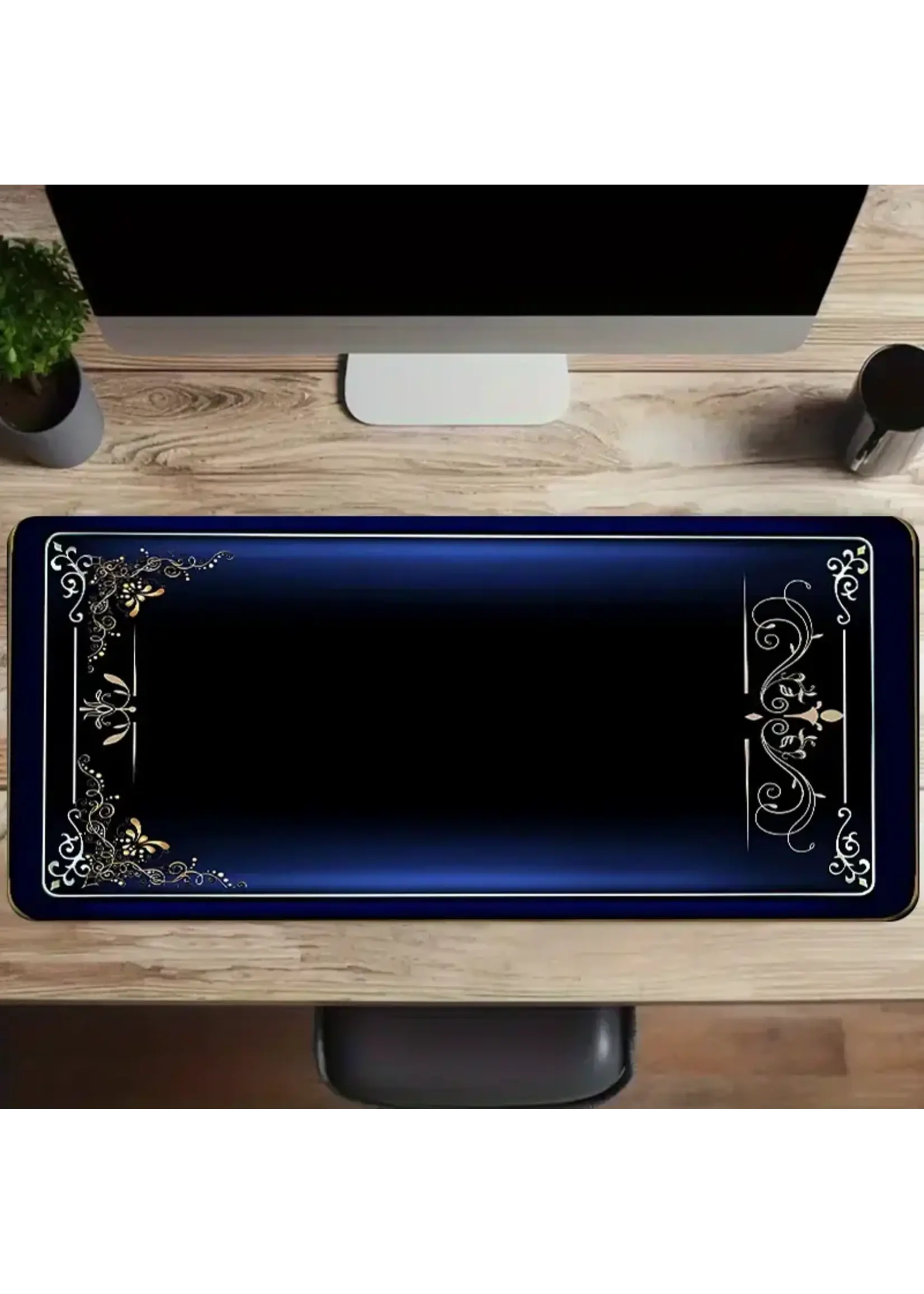 Mouse Pad 12x24 Inch Blue with Gold Frame