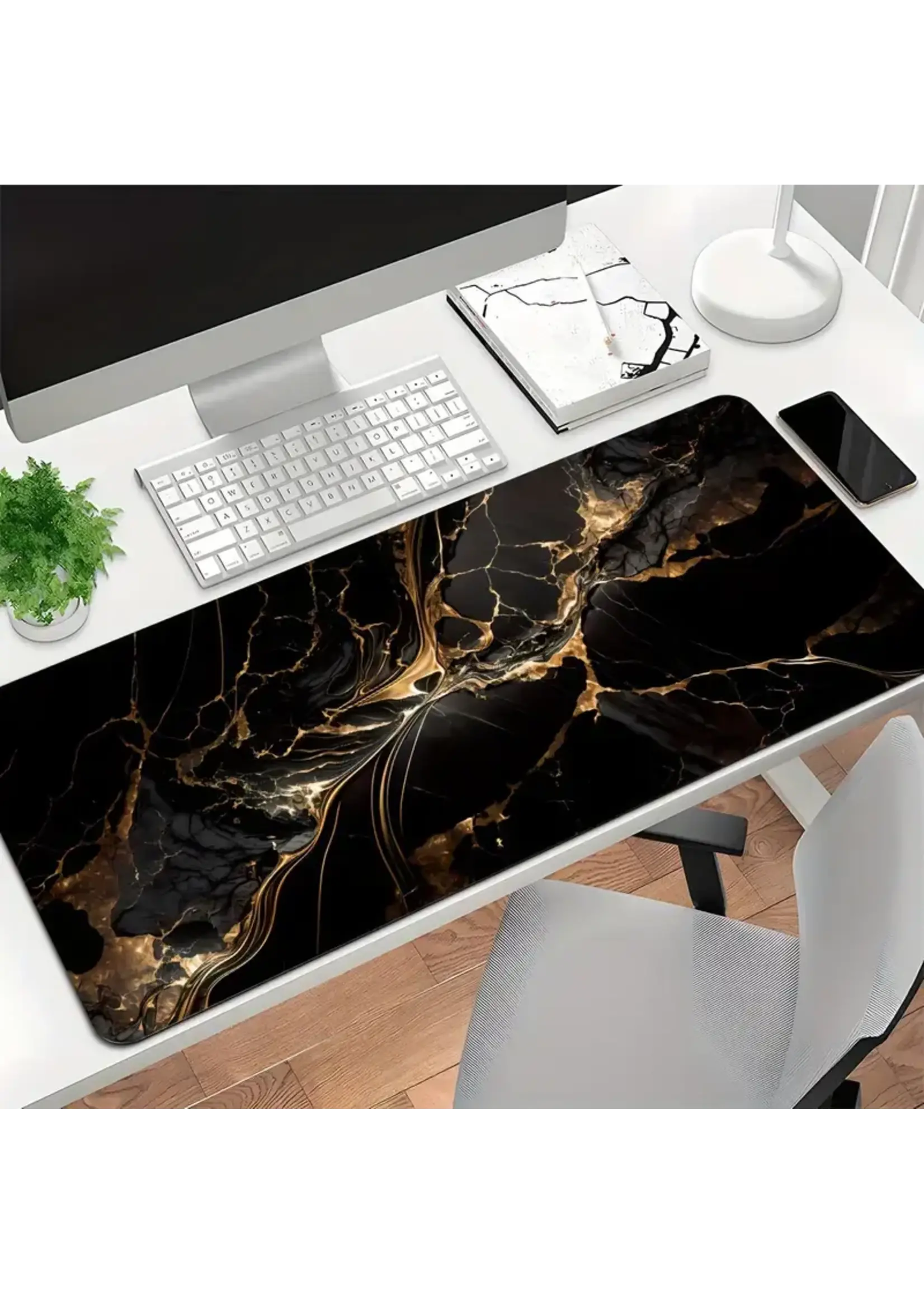 Mouse Pad 12x24 Inch Black and Gold Marble