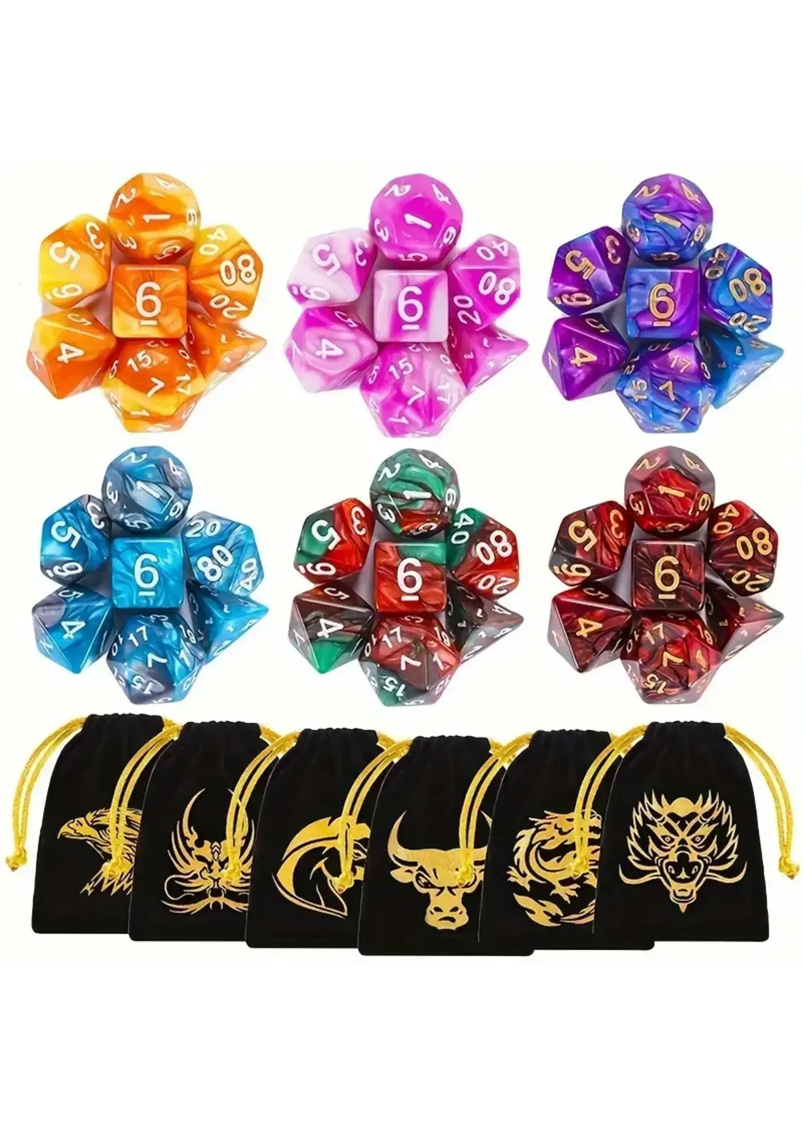Dice RPG 7pc Vibrant Two Color Assorted with Dice Bag
