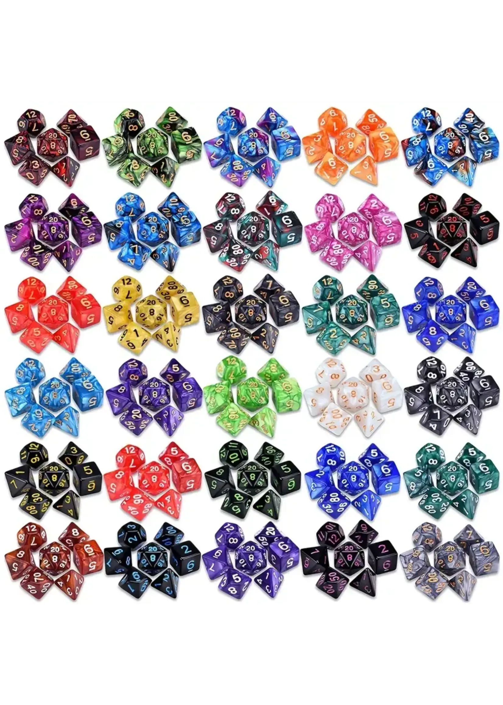 Dice RPG 7pc Marble Single Color Assorted