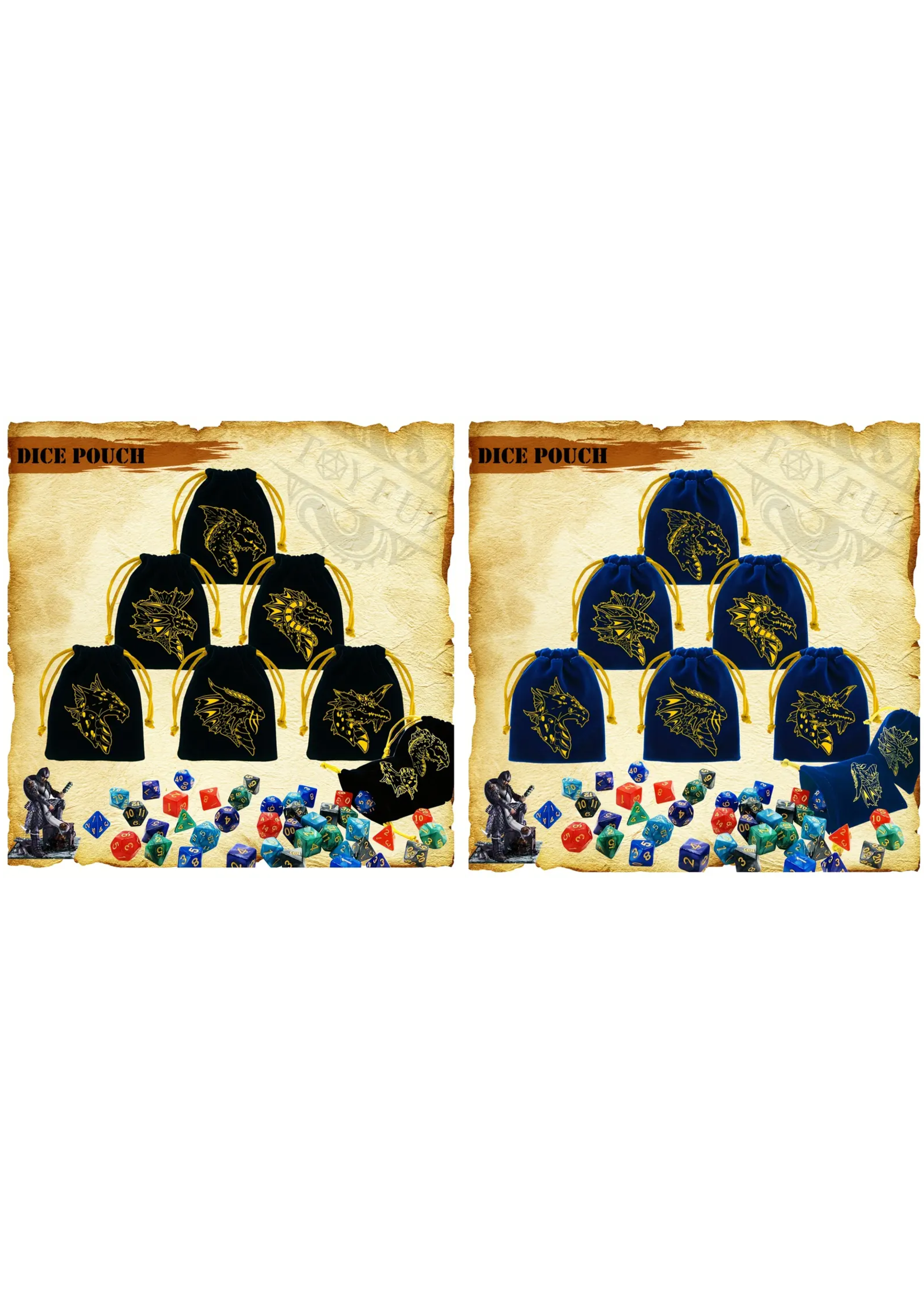Dice RPG 7pc Assorted Colors with Dragon Head Dice Bag