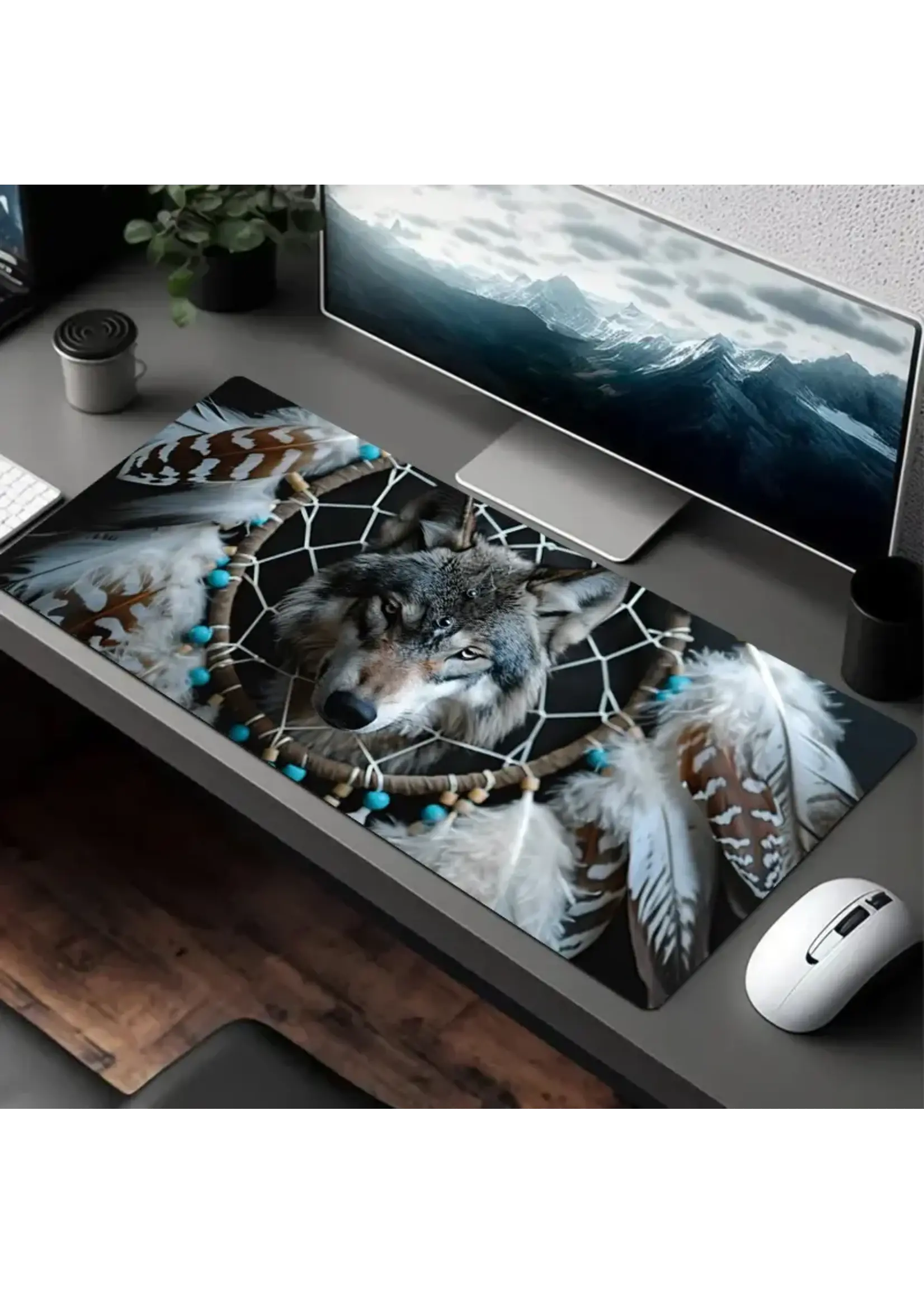 Mouse Pad 24x12 Inch Dreamcatcher Wolf