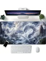 Mouse Pad 12x32 Inch White Dragon