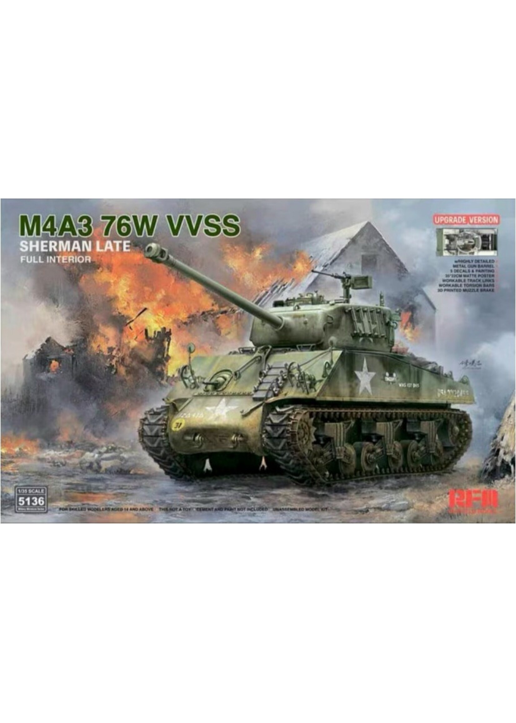 Rye Field Model RFMRM5136 M4A3 76W VVSS Sherman Late with Full Interior (1/35)