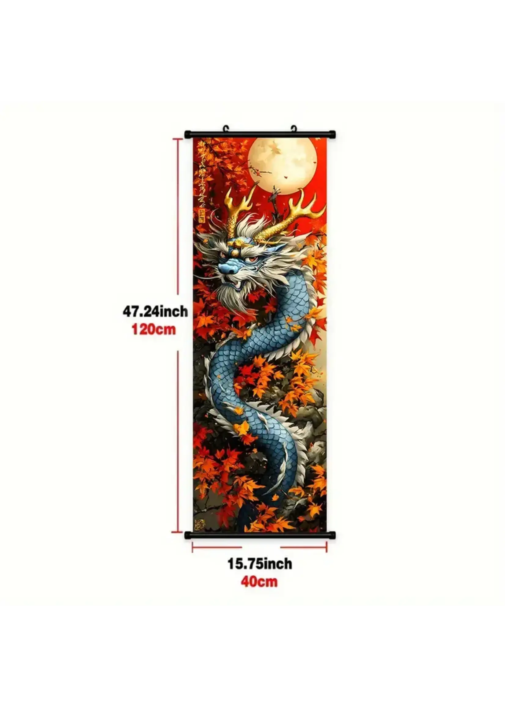 Hanging Wall Banner 15x47 Inch Vibrant Dragon and Maple Leaves