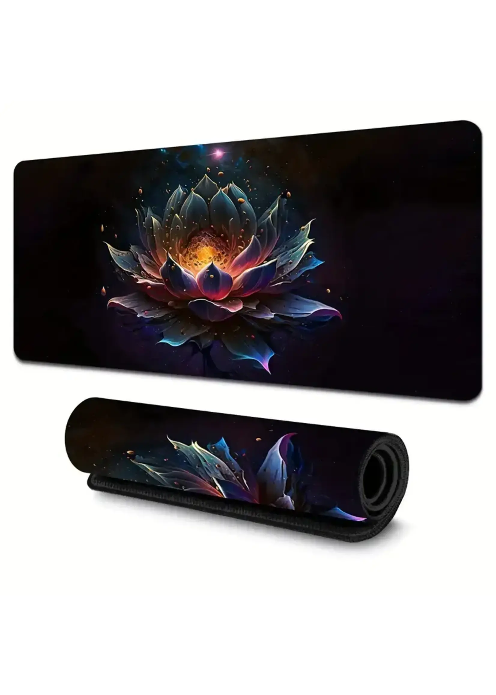 Mouse Pad 12x32 Inch Black Lotus Flower