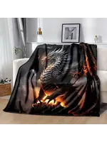 Flannel Blanket 100x130cm Black Dragon Print