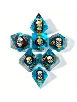 Dice RPG 7pc Resin Floating Skull Blue