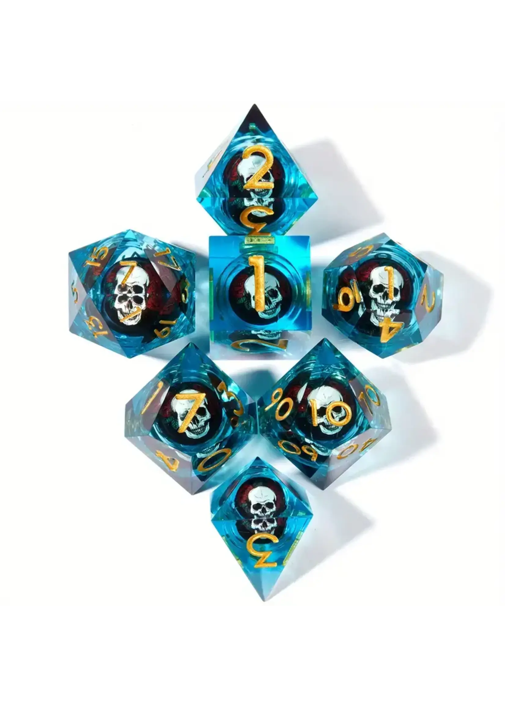 Dice RPG 7pc Resin Floating Skull Blue
