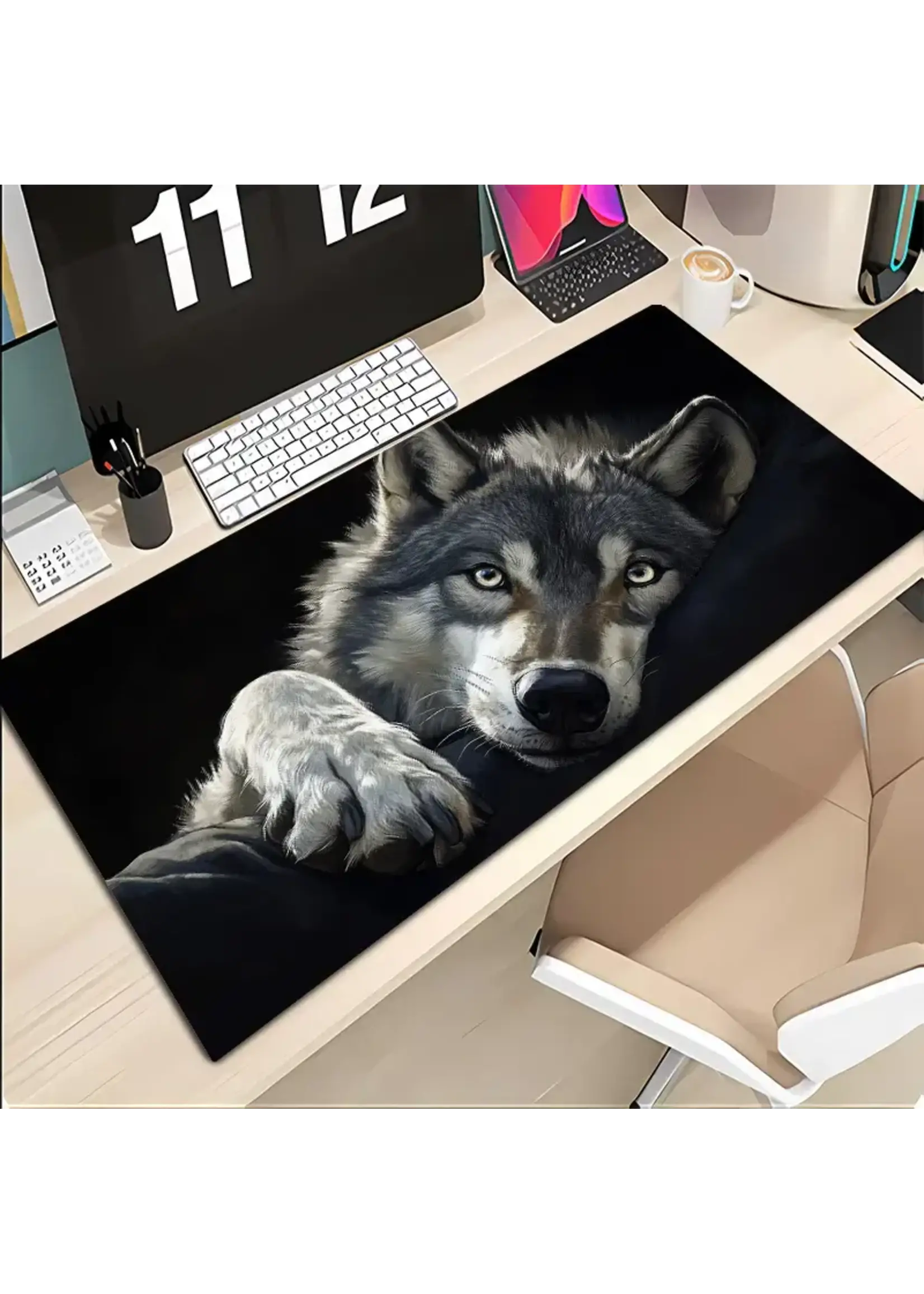 Mouse Pad 11.8x23.6 Inch Grey Wolf