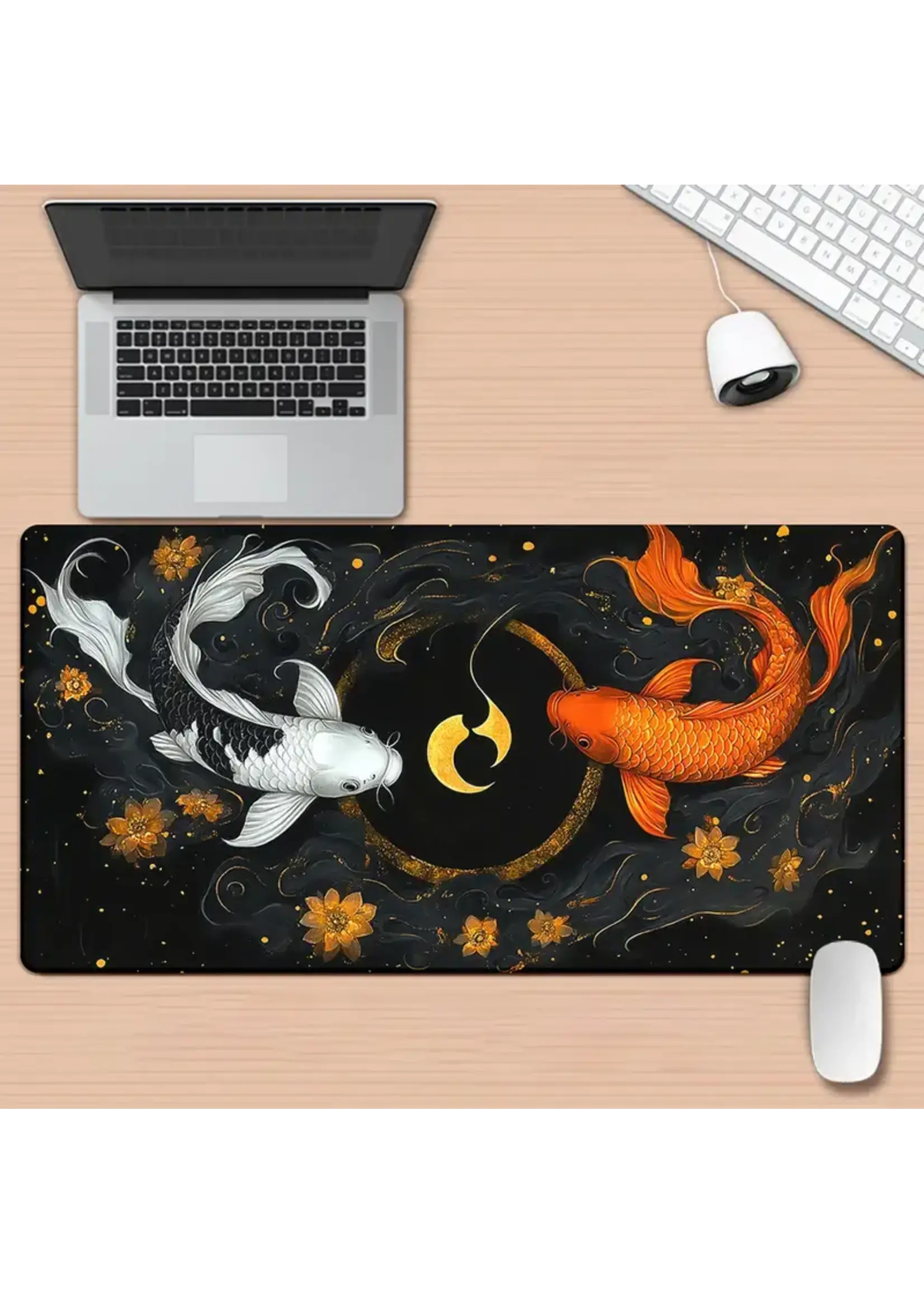 Mouse Pad 12x24 Inch Koi Fish & Floral Design