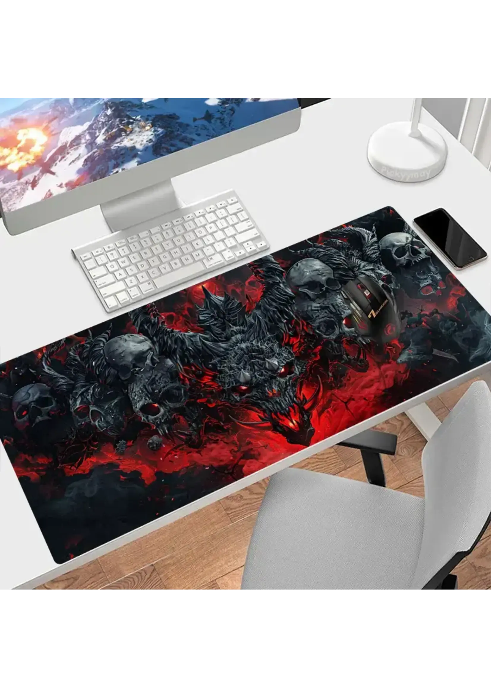 Mouse Pad 23.6x11.8 Inch Fiery Demon Skulls