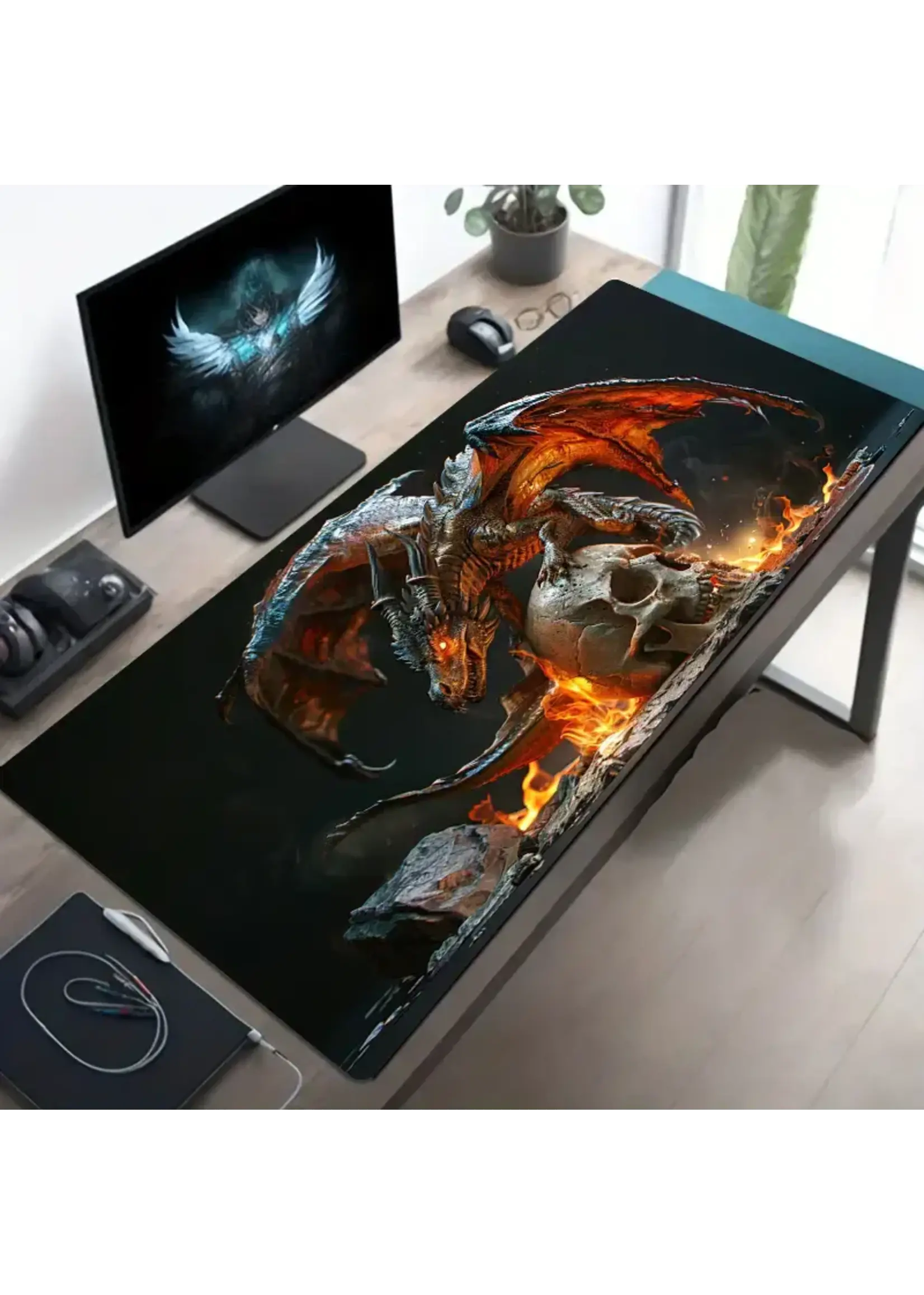 Mouse Pad 23.6x11.8 Inch Dragon & Skull