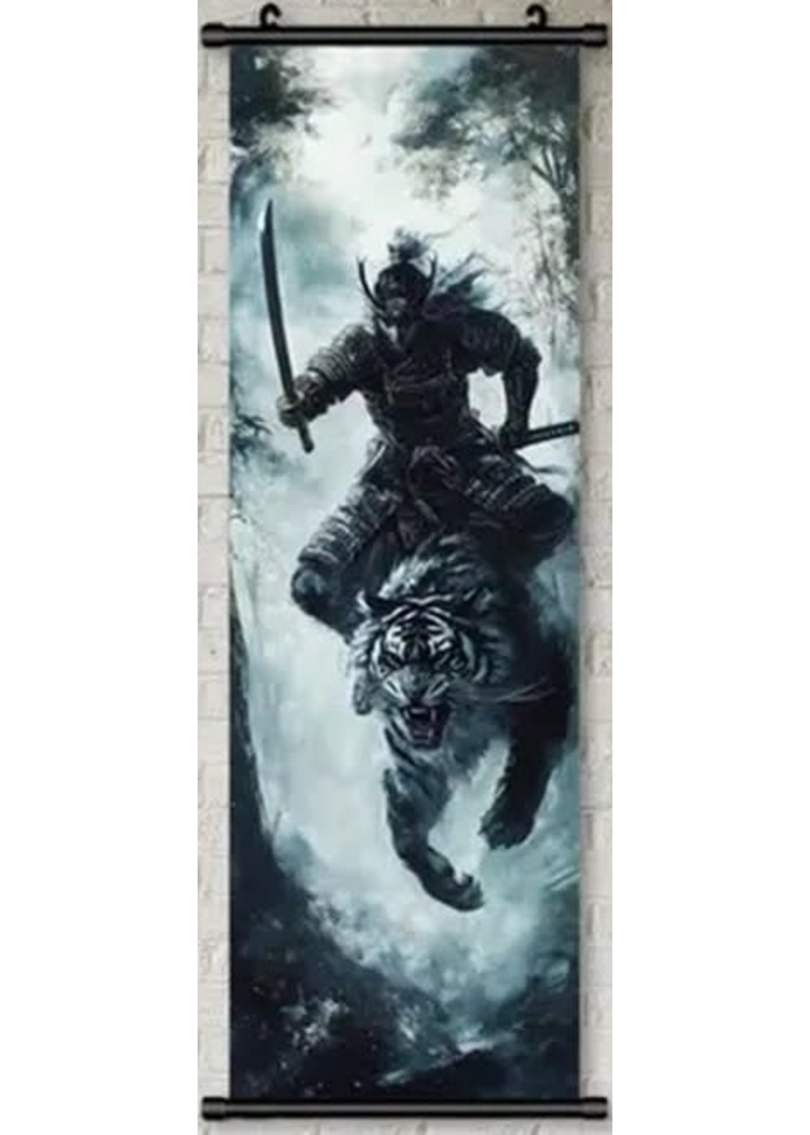 Hanging Wall Banner 15x47 Inch Japanese Samurai & Tiger Image 1 of 3