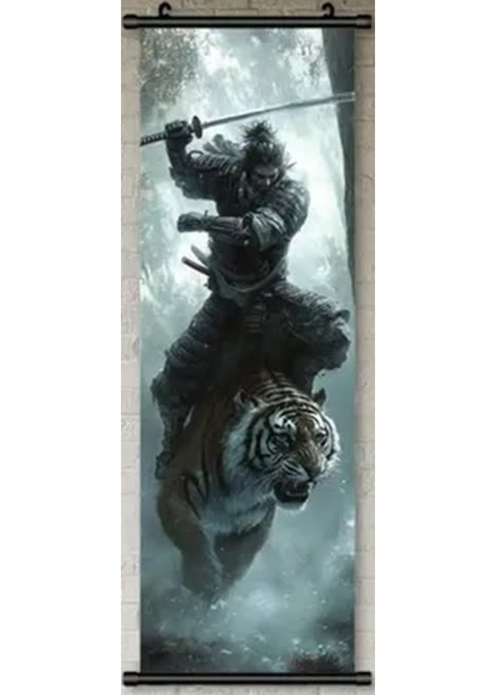Hanging Wall Banner 15x47 Inch Japanese Samurai & Tiger Image 2 of 3