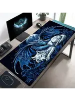 Mouse Pad 12x24 Inch Fantasy Wolf & Dragon