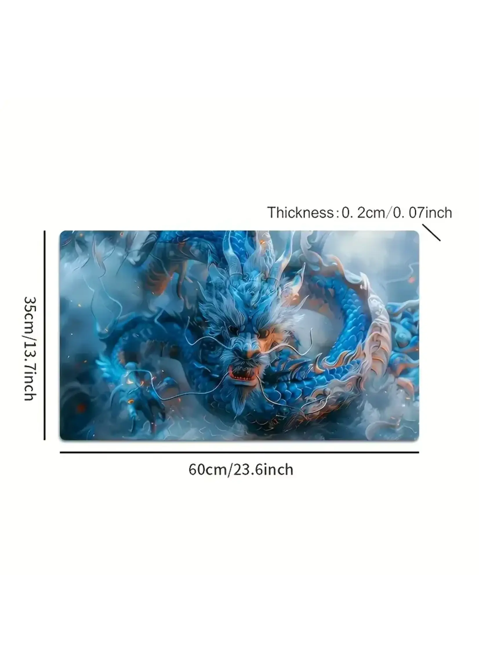 Mouse Pad 14x24 Inch Blue Oriental Dragon