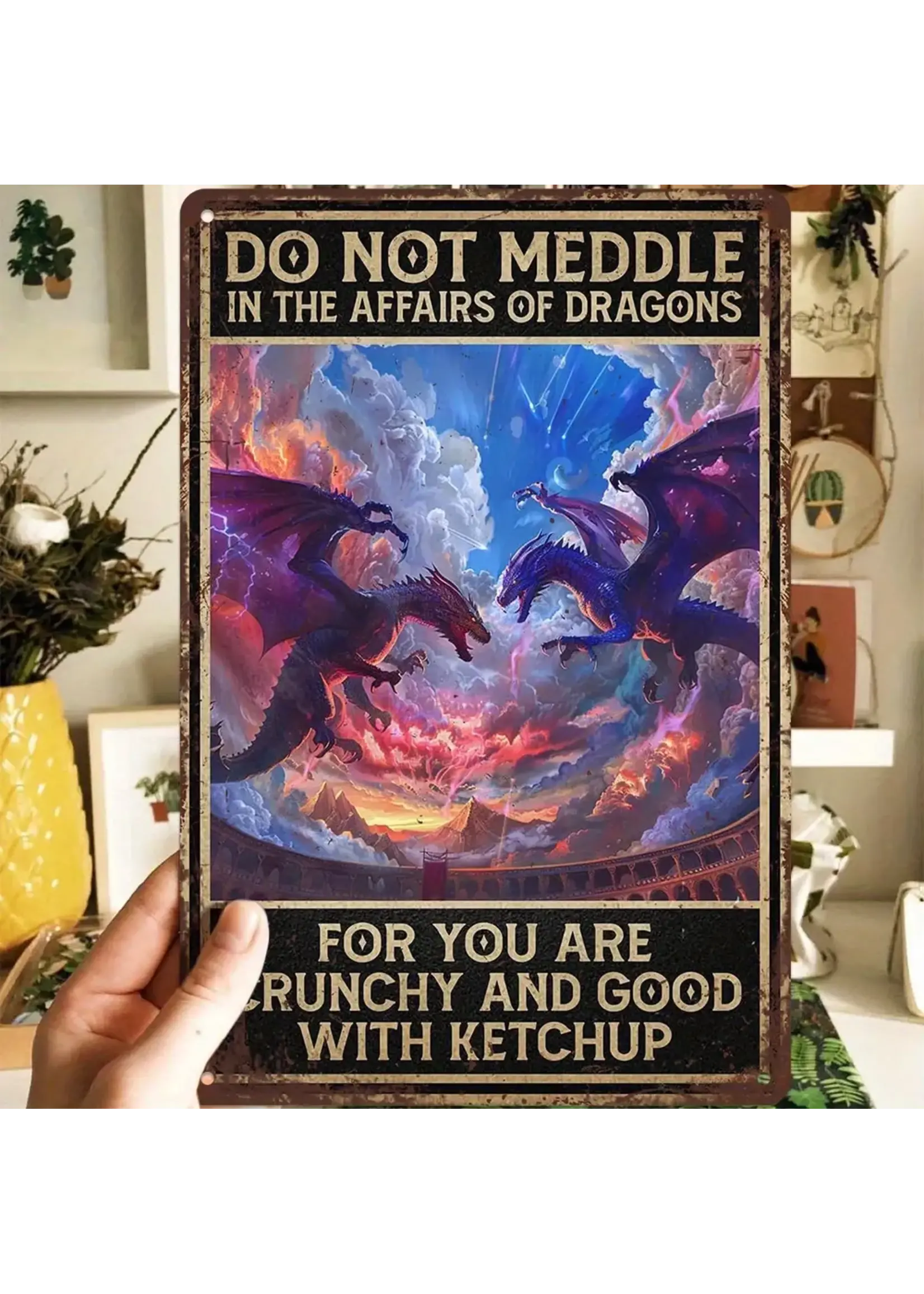 Metal Wall Sign 8x12 Inch Do Not Meddle in the Affairs of Dragons