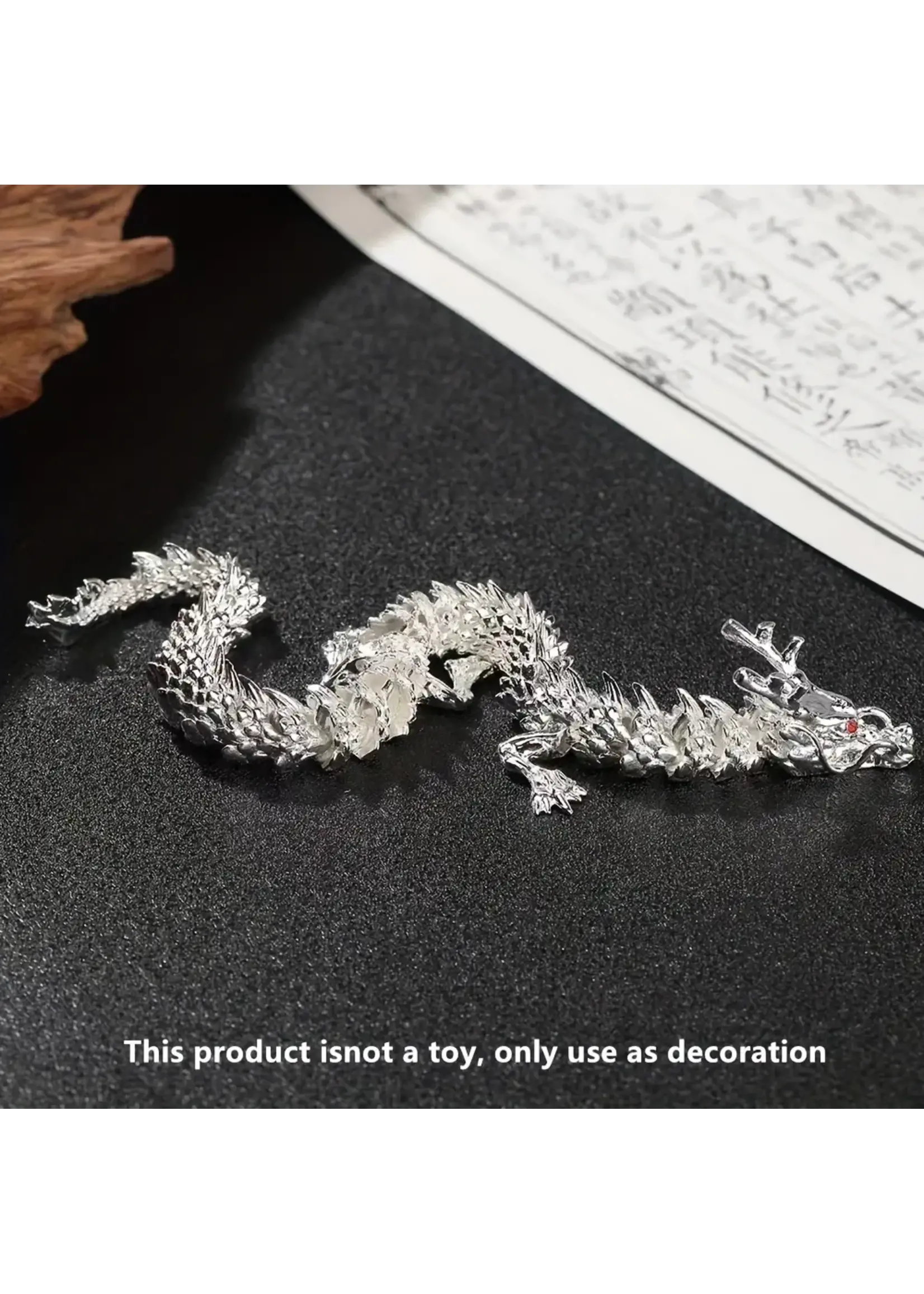 Five Claw Dragon Desktop Ornament with Movable Joints Silver Color