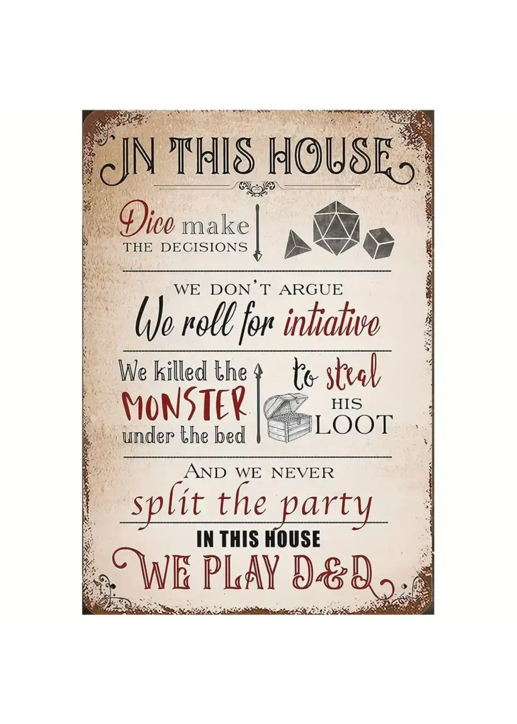 Metal Wall Sign 8x12 Inch In This House We Play D&D